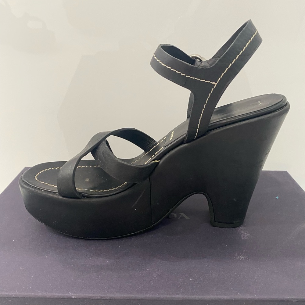 Prada Leather Strappy Platform Wedge Sandals - image 4